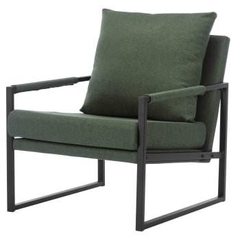 Scott - Fauteuil lounge en tissu Sauge et métal noir