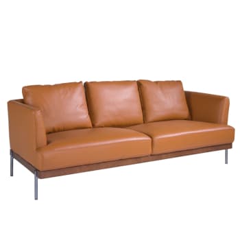 Canapé 3 places en cuir brun et acier