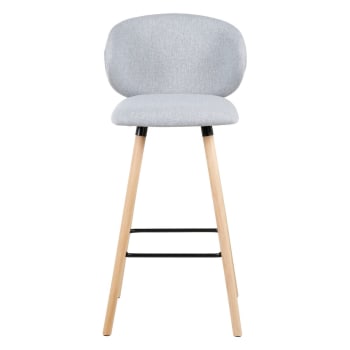Tiago - Chaise de bar tissu gris clair pieds en bois