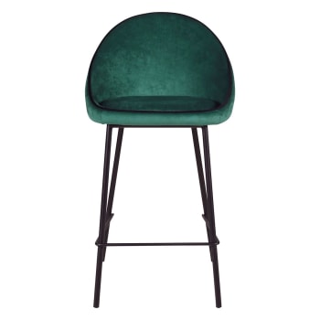 Maya - Chaise de bar velours vert canard surpiqué design
