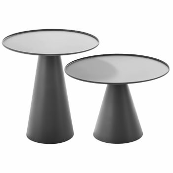 Gomba - Lot de 2 tables basses de jardin rondes grises