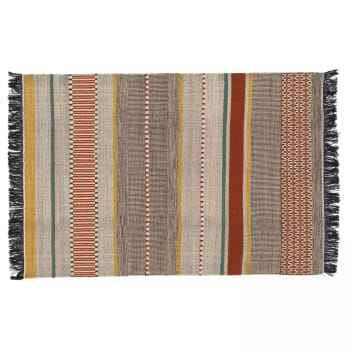 Pablito - Tapis en laine tissé à plat avec motifs et franges 120 x 170 cm