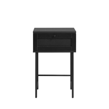 Rinto - Table de chevet 1 tiroir en bois et métal noir