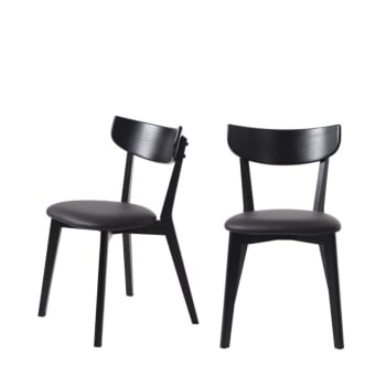 Aude - Lot de 2 chaises en bois et simili noir