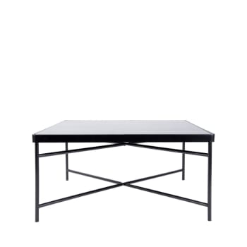 SMOOTH - Table basse carrée en verre et métal 80x80cm noir