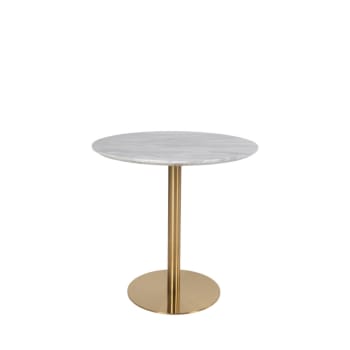Bolzano - Table à manger ronde effet marbre D90cm blanc