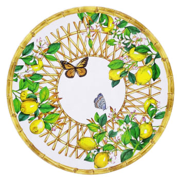 Capri - Grand plat de service rond 35,5 cm en imprimé citrons