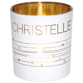 Photophore prénom en verre blanc et or Christelle