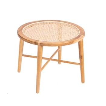 VENTOX - Table ronde en bois de manguier et cannage 46x60