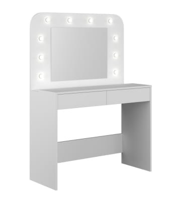 HOLLY - Tocador con espejo tipo camerino luces LED en Blanco