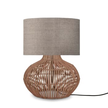 Kalahari - Lampe de table rotin abat-jour lin naturel/lin fonc√©, h. 48cm