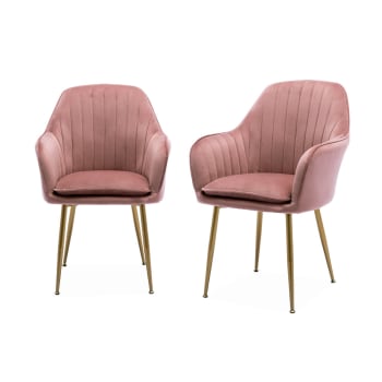 Shella - 2 fauteuils velours vieux rose et pieds métal