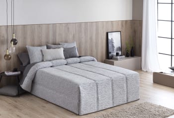 PEDRAZA - Edredón confort acolchado relleno 200 gr hojas gris cama 90 cm