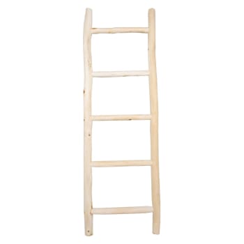 Echelle porte-objets avec panier à linge écru, Bambou