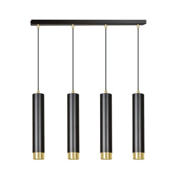 MURA - Suspension élégante à 4 lumières cylindriques noires et dorées