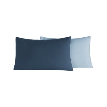 Dozmary - 2 taies d'oreiller bicolores en percale coton indigo/nuage 50x70 cm
