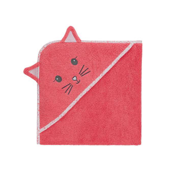 Misty le chat - Cape de bain bébé  framboise  75x75 cm