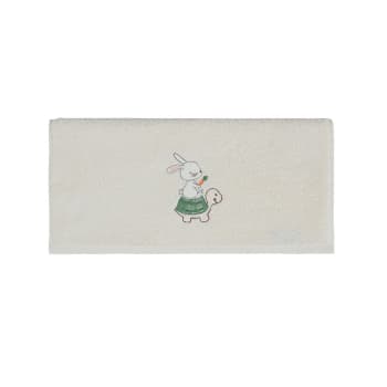 Le lièvre & la tortue - Serviette de toilette enfant  ecru 50x90 cm
