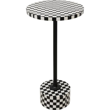 Domero - Table d'appoint noire et blanche en effet bois et acier