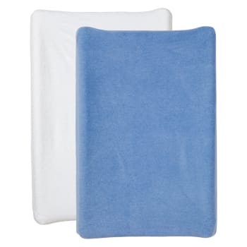 2 housses de matelas à langer bébé blanc et bleu en coton 50x70 cm