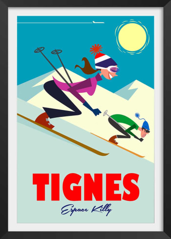 Affiche Ski à Tignes avec cadre noir 40x60cm