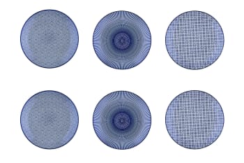 Pattern - Lot de 6 assiettes à dessert en porcelaine bleu D21