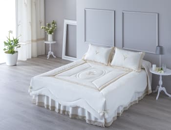 MILAN - Edredón coordinado bordado relleno 370 gr cama 150 flores blancas