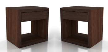 HUGO - Lot de 2 tables de chevet avec tiroir en hêtre noyer