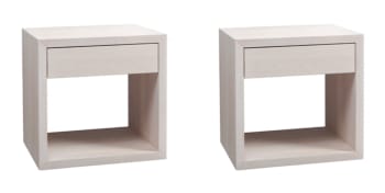 HUGO - Lot de 2 Table de chevet avec tiroir en hêtre blanc