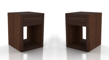 HUGO - Lot de 2 tables de chevet avec tiroir en hêtre et noyer