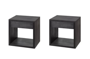 HUGO - Lot de 2 Table de chevet avec tiroir en hêtre noir