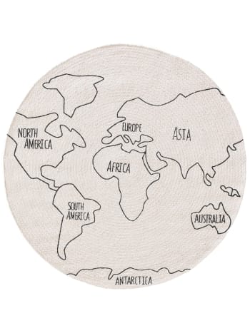 WORLD MAP - Alfombra niños blanco y negro 115 redondo