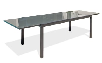 Tolede - Table de jardin 12 places en aluminium anthracite et plateau verre