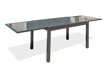 Tolede - Table de jardin 10 places en aluminium anthracite et plateau verre