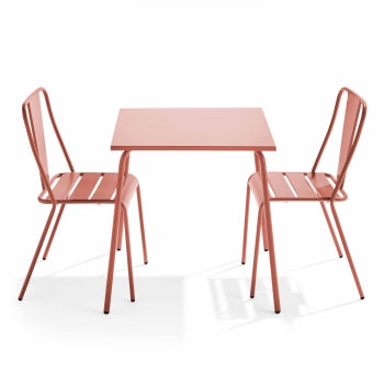 Palavas - Ensemble table de jardin carrée et 2 chaises bistrot argile