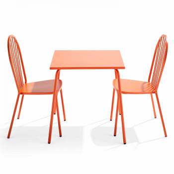 Palavas - Ensemble table de jardin bistrot et 2 chaises en acier orange