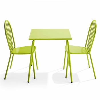 Palavas - Ensemble table de jardin bistrot et 2 chaises en acier vert