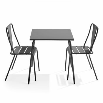 Palavas - Ensemble table de jardin carrée et 2 chaises bistrot gris