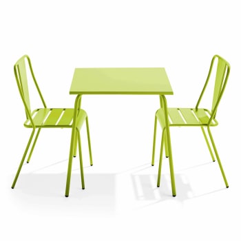Palavas - Ensemble table de jardin carrée et 2 chaises bistrot vert