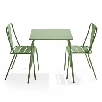 Palavas - Stuhl  Gartentisch quadratisch und 2 Bistrostühle in Kaktusgrün