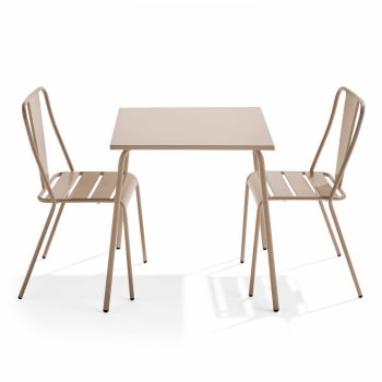 Palavas - Ensemble table de jardin carrée et 2 chaises bistrot taupe