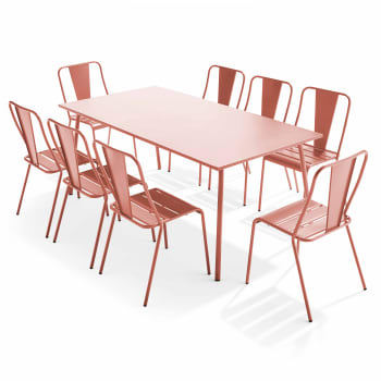 Palavas - Ensemble table de jardin et 8 chaises bistrot en acier argile