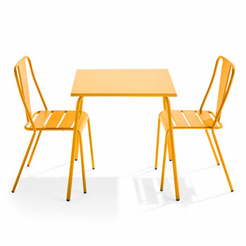 Palavas - Ensemble table de jardin carrée et 2 chaises bistrot jaune