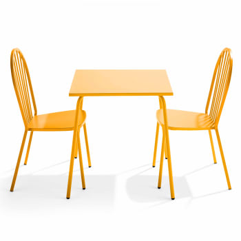 Palavas - Mesa de jardín y 2 sillas de acero amarillo estilo bistró