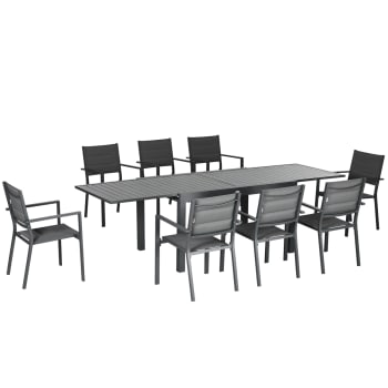 Ensemble jardin 8 personnes chaises empilables table extensible gris