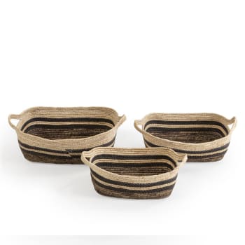 LUAR - Set de 3 cestas de fibra natural y papel, marrón/beige con asas