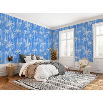 PALM JEANS - Papier peint panoramique motif imprimé Bleu 192x280cm