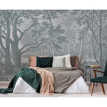 BROCÉLIANDE - Papier peint panoramique motif imprimé Vert tilleul 432x280cm