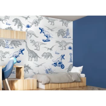 DINO FUN - Papier peint panoramique motif imprimé Bleu 288x270cm