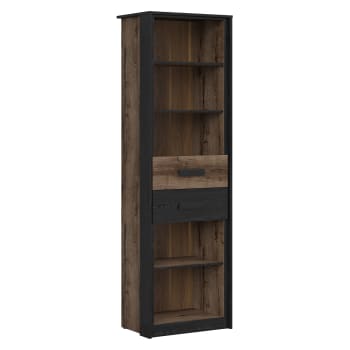 Bibliothèque 3 étagères avec bureau intégré en bois imitation chêne et gris  - BU9050